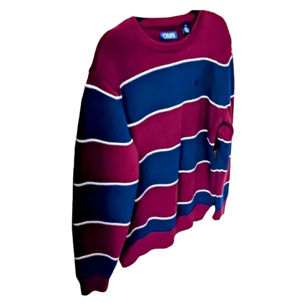 CHAPS Men's burgundy & blue striped crew neck Sweater Size large NEW